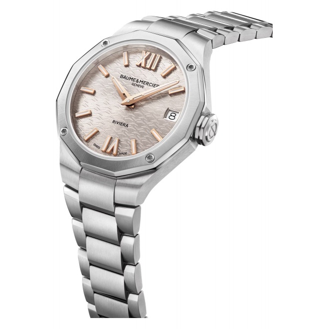 Baume & Mercier Riviera 10810 Cuarzo ∅33 mm - 5 ATM, Esfera plateada, brazalete de acero