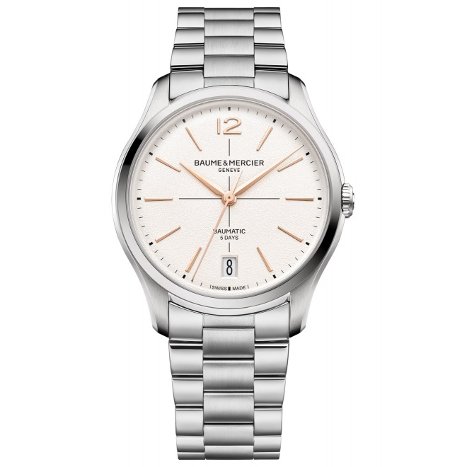 Baume & Mercier Clifton 10793 Automático ∅39 mm - 5 ATM, Esfera blanco roto, brazalete de acero