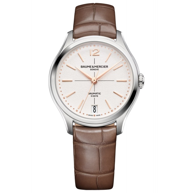 Baume & Mercier Clifton 10831 Automático ∅34 mm - 5 ATM, Esfera blanco roto, correa marrón