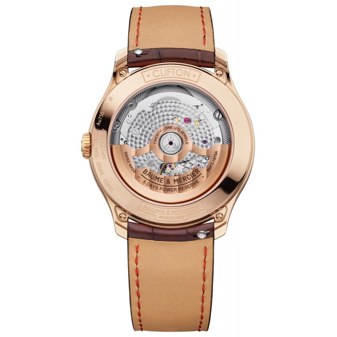 Baume & Mercier Clifton 10802 Automático ∅39 mm - 5 ATM, Esfera blanco roto, correa marrón, caja oro rosa 18kt