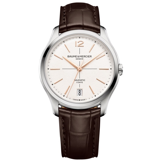 Baume & Mercier Clifton 10793 Automático ∅39 mm - 5 ATM, Esfera blanco roto, correa marrón