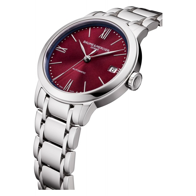 Baume & Mercier Classima 10691 Automático ∅34 mm - 5 ATM, Esfera burdeos, brazalete de acero