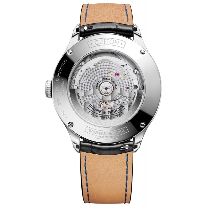 Baume & Mercier Clifton 10593 Automático Con día y Fase Lunar ∅42 mm - 5 ATM, Esfera azul, correa negra