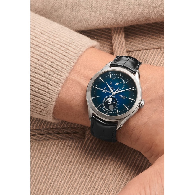 Baume & Mercier Clifton 10593 Automático Con día y Fase Lunar ∅42 mm - 5 ATM, Esfera azul, correa negra