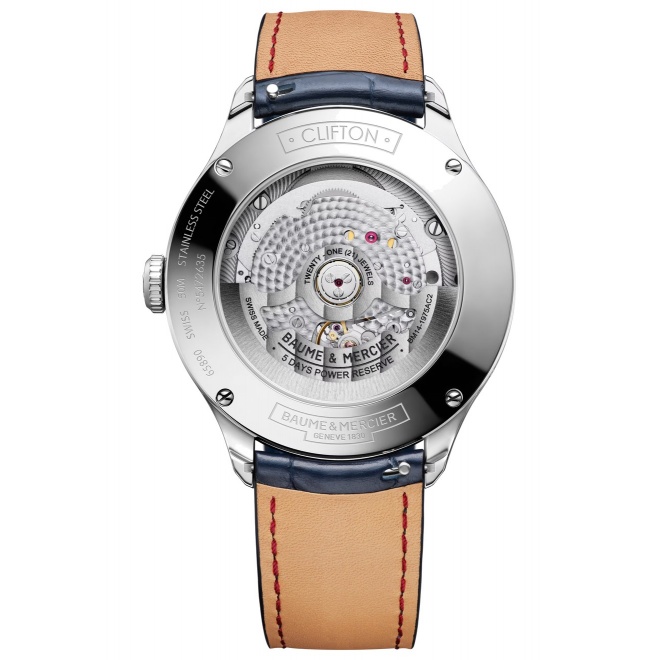 Baume & Mercier Clifton 10548 Automático Con día, fecha y Fase Lunar ∅42 mm - 5 ATM, Esfera gris, correa azul