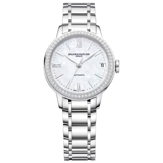 Baume & Mercier Classima 10479 Automátuci Engastado con diamantes ∅31 mm - 5 ATM, Esfera blanca, brazalete de acero