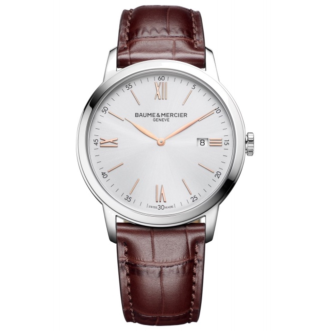 Baume & Mercier Classima 10415 Cuarzo ∅42 mm - 5 ATM, Esfera plateada, correa marrón