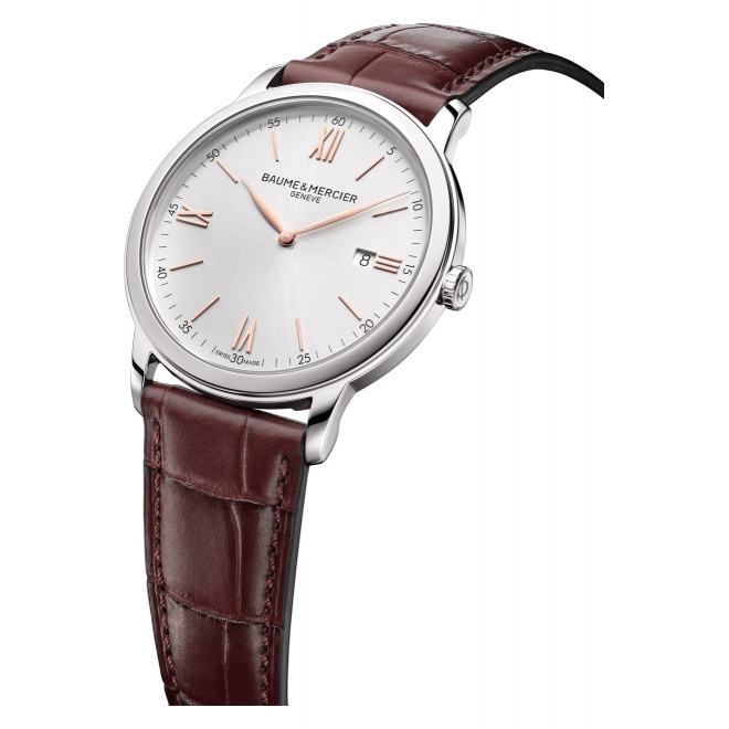 Baume & Mercier Classima 10415 Cuarzo ∅42 mm - 5 ATM, Esfera plateada, correa marrón