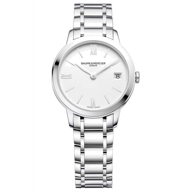 Baume & Mercier Classima 10335 Cuarzo ∅31 mm - 5 ATM, Esfera blanca, brazalete de acero