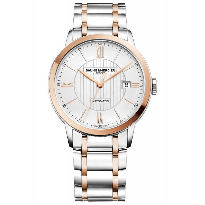 Baume & Mercier Classima 10217 Automático ∅40 mm - 5 ATM, Esfera plateada, brazalete de acero, oro
