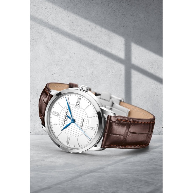 Baume & Mercier Classima 10214 Automático ∅40 mm - 5 ATM, Esfera plateada, correa marrón