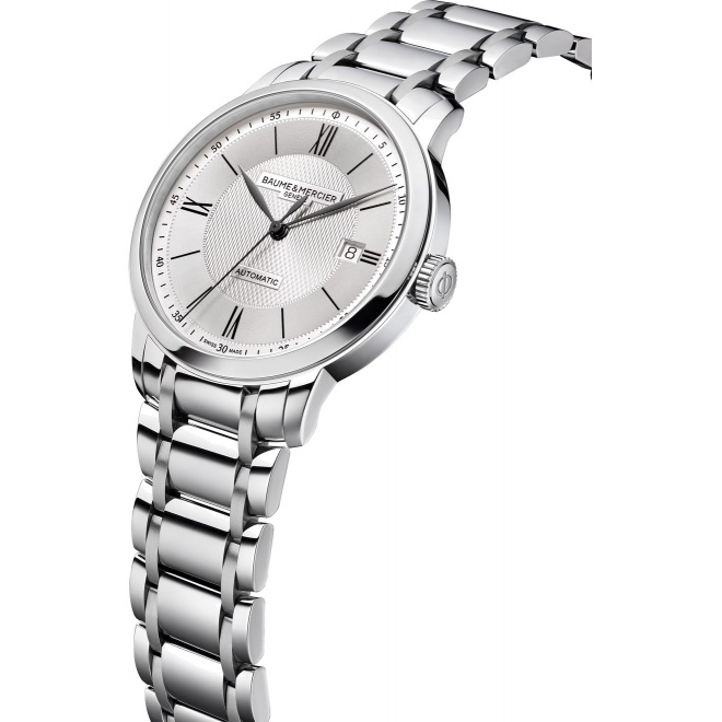 Baume & Mercier Classima 10854 Automático, Fecha ∅40 mm - 5 ATM, Esfera plateada, brazalete de acero