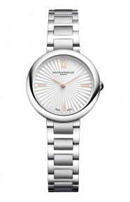 Joia de Baume & Mercier 10848 Cuarzo ∅28 mm - 5 ATM, Esfera plateada, brazalete de acero