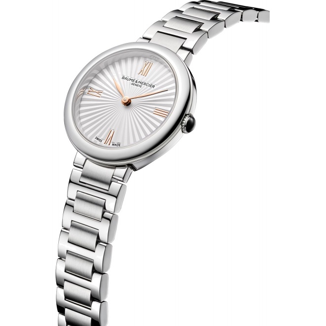 Joia de Baume & Mercier 10848 Cuarzo ∅28 mm - 5 ATM, Esfera plateada, brazalete de acero