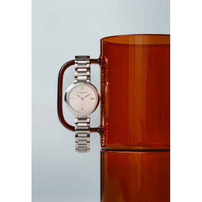 Joia de Baume & Mercier 10848 Cuarzo ∅28 mm - 5 ATM, Esfera plateada, brazalete de acero