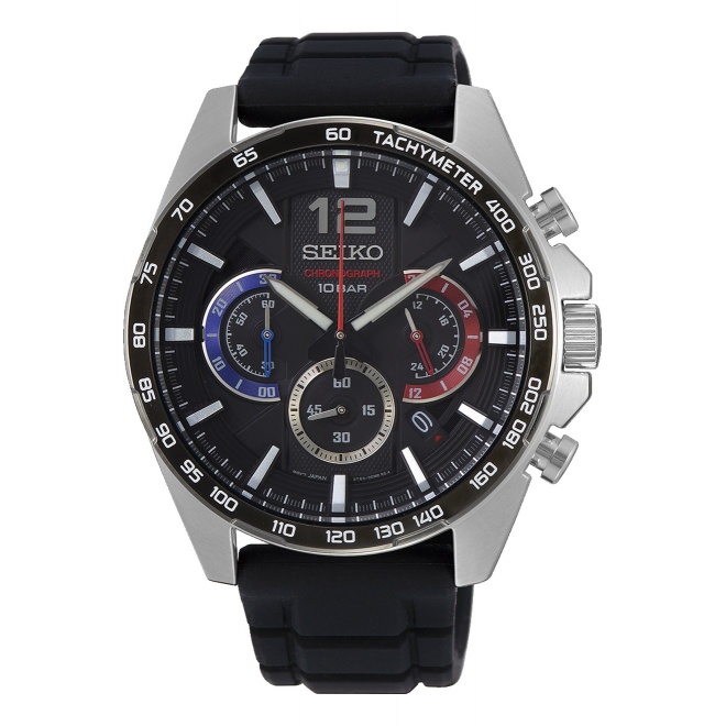 Seiko ∅43,9 mm - 10 ATM, Esfera negra, correa de silicona - SSB347P1