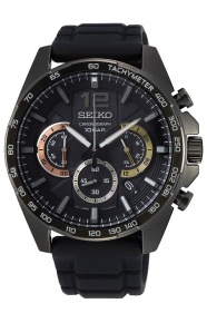 Seiko ∅43,9 mm - 10 ATM, Esfera negra, correa de silicona - SSB349P1