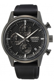 Seiko ∅41,6 mm - 10 ATM, Esfera negra, correa de silicona - SSB393P1