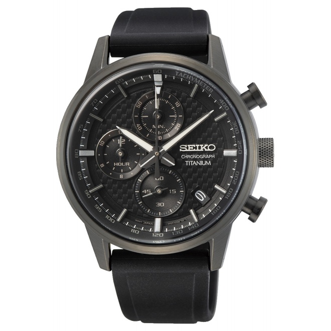 Seiko ∅41,6 mm - 10 ATM, Esfera negra, correa de silicona - SSB393P1