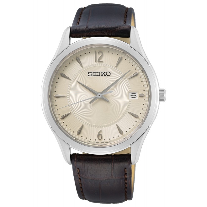 Seiko ∅39,4 mm - 10 ATM, Esfera champán, correa de piel de vaca - SUR421P1