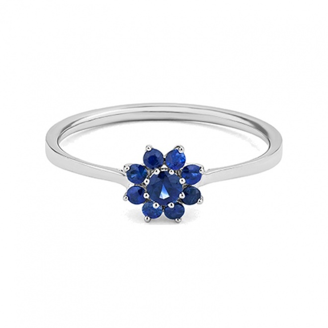 Anillo Rosetón de oro blanco de 18 Kt con zafiros azules