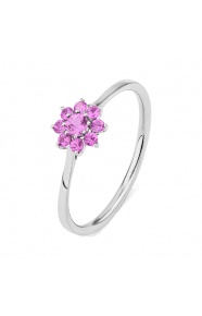 Anillo Rosetón de oro blanco de 18 Kt con zafiros rosas