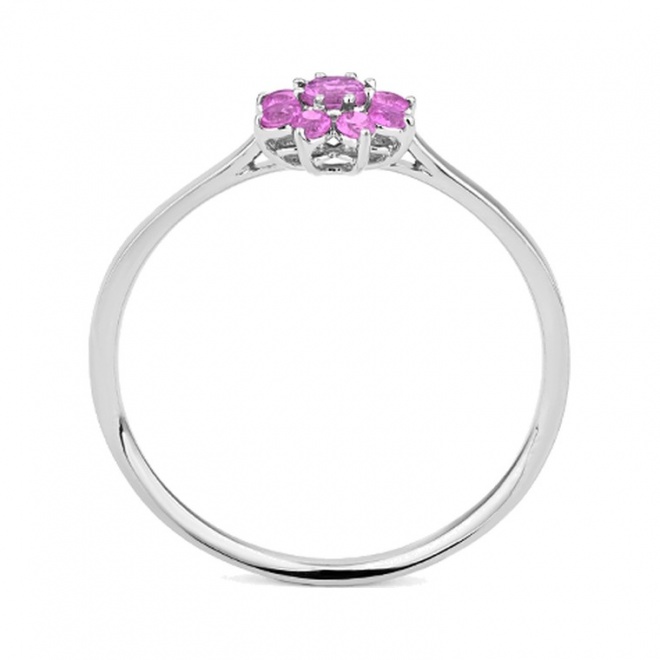 Anillo Rosetón de oro blanco de 18 Kt con zafiros rosas