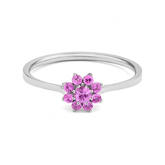 Anillo Rosetón de oro blanco de 18 Kt con zafiros rosas