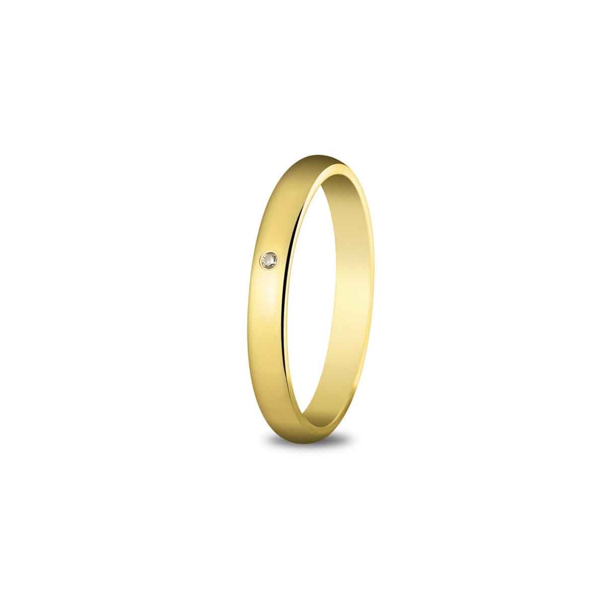 Alianza de boda 3 mm de ancho en oro amarillo de 18 quilates, engastado con diamante de 0,03 quilates.