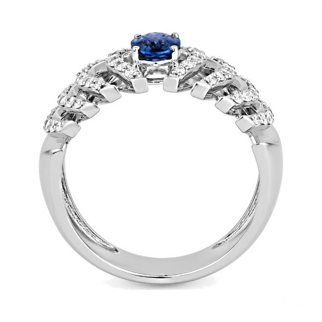 Anillo de oro blanco de 18 Kt con zafiro azul y diamantes