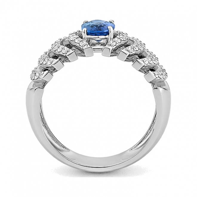 Anillo de oro blanco de 18 Kt con zafiro azul y diamantes