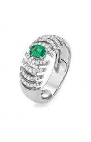Anillo de oro de 18 Kt con esmeralda y diamantes