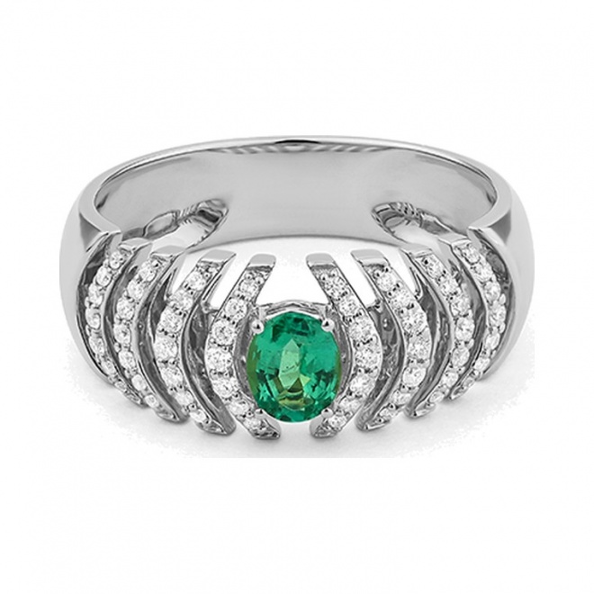 Anillo de oro de 18 Kt con esmeralda y diamantes