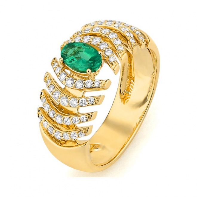 Anillo de oro de 18 Kt con esmeralda y diamantes
