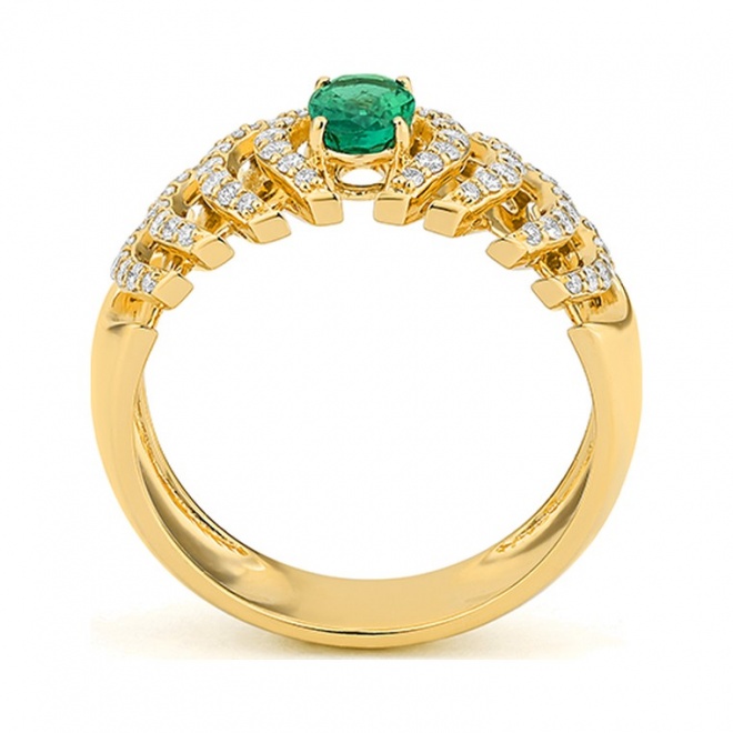 Anillo de oro de 18 Kt con esmeralda y diamantes