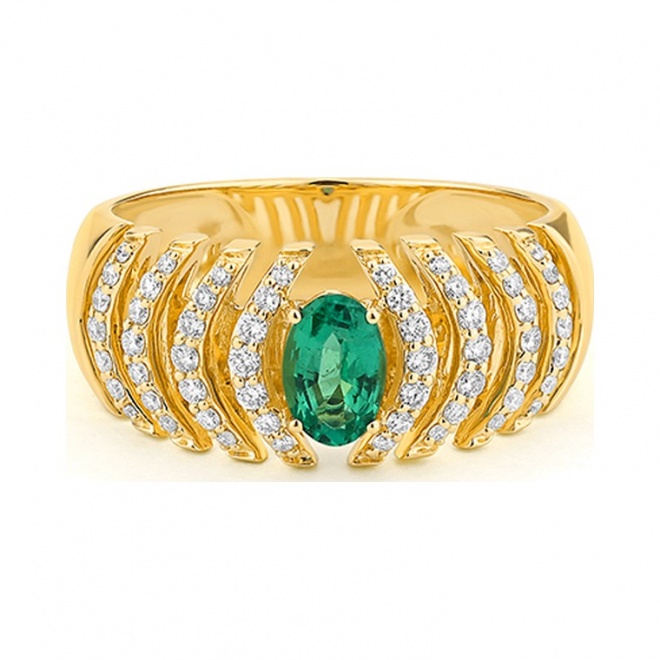 Anillo de oro de 18 Kt con esmeralda y diamantes