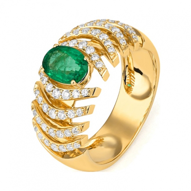 Anillo de oro de 18 Kt con esmeralda y diamantes