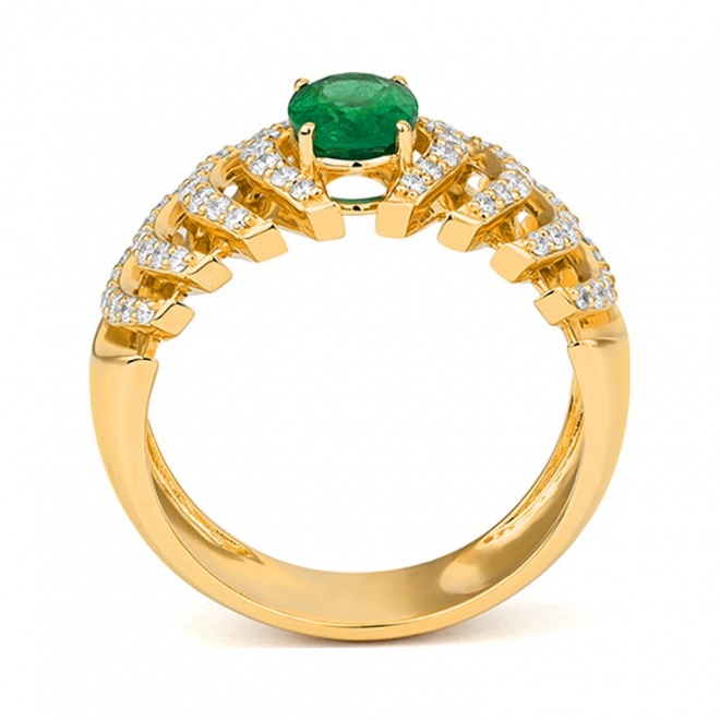 Anillo de oro de 18 Kt con esmeralda y diamantes