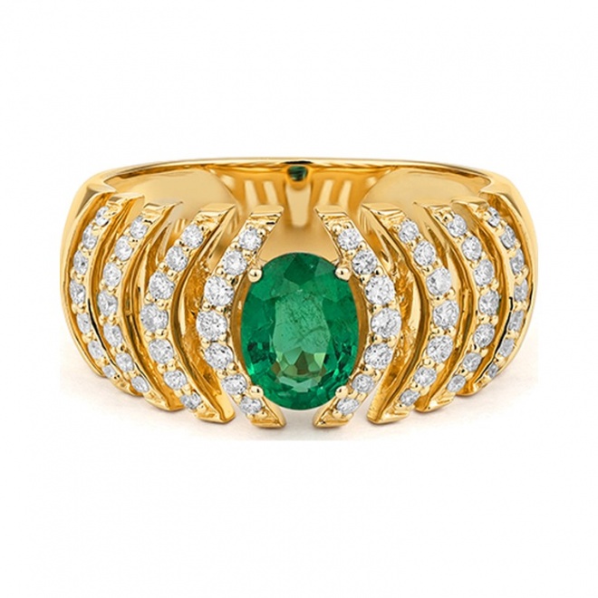 Anillo de oro de 18 Kt con esmeralda y diamantes