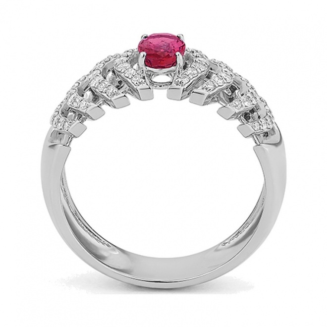 Anillo de oro blanco de 18 Kt con rubí y diamantes