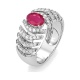 Anillo de oro blanco de 18 Kt con rubí y diamantes
