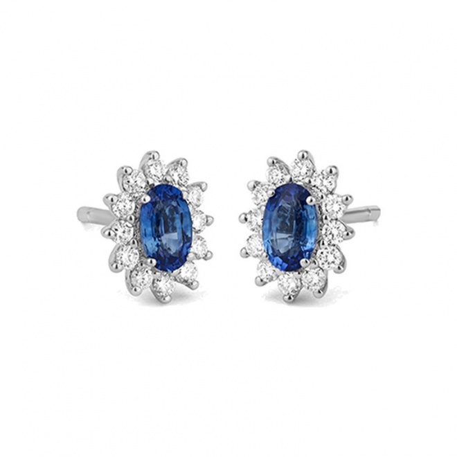 Pendientes de oro blanco de 18 Kt con zafiro azul y diamantes