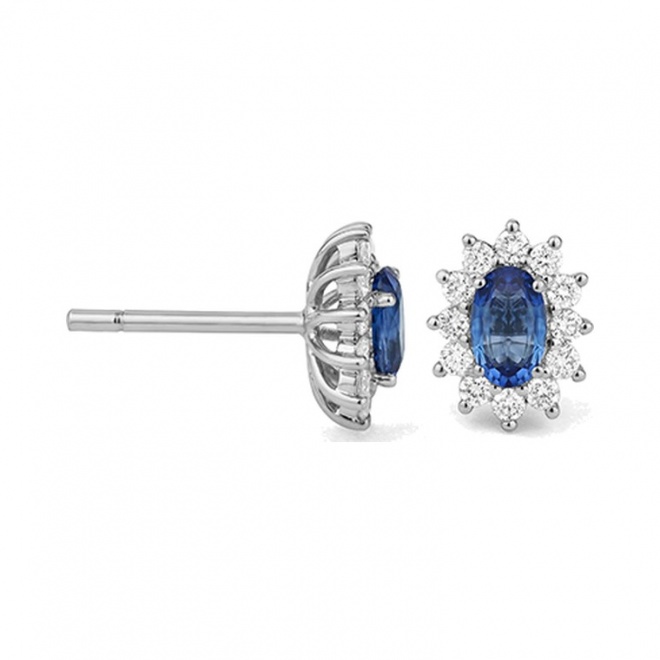 Pendientes de oro blanco de 18 Kt con zafiro azul y diamantes