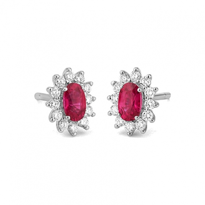 Pendientes de oro blanco de 18 Kt con rubí y diamantes
