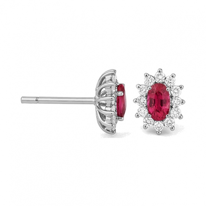 Pendientes de oro blanco de 18 Kt con rubí y diamantes