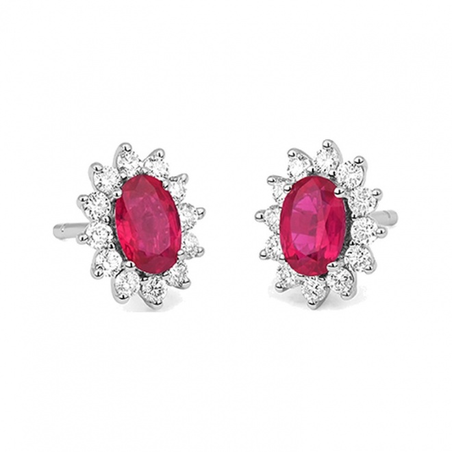Pendientes de oro blanco de 18 Kt con rubí y diamantes