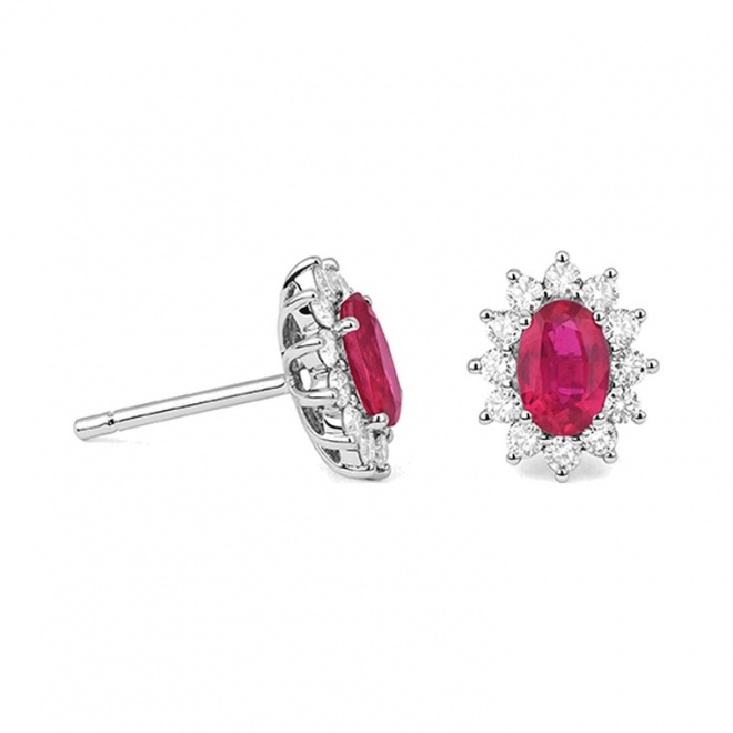 Pendientes de oro blanco de 18 Kt con rubí y diamantes