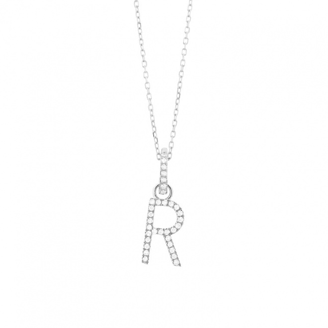 Colgante Inicial de oro blanco de 18 Kt con diamantes de 0,06 a 0,11 ct