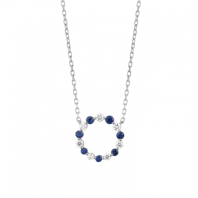 Colgante de oro blanco de 18 Kt con zafiros azules de 0,90 ct y diamantes de 0,10 ct
