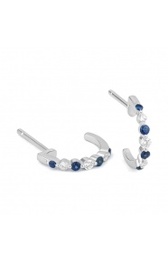 Pendientes Medias criollas de oro blanco de 18 Kt con zafiros azules de 0,19 ct y diamantes de 0,10 ct